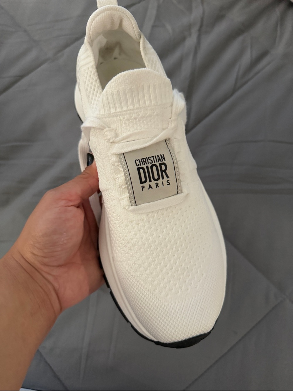 Christian Dior Paris White Knit Slip-On Sneaker